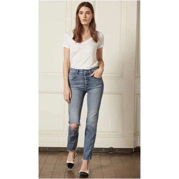 Boyish by Her Dempsey Distressed Button Fly Jeans Womens Size 29 Straight Leg - Picture 1 of 16